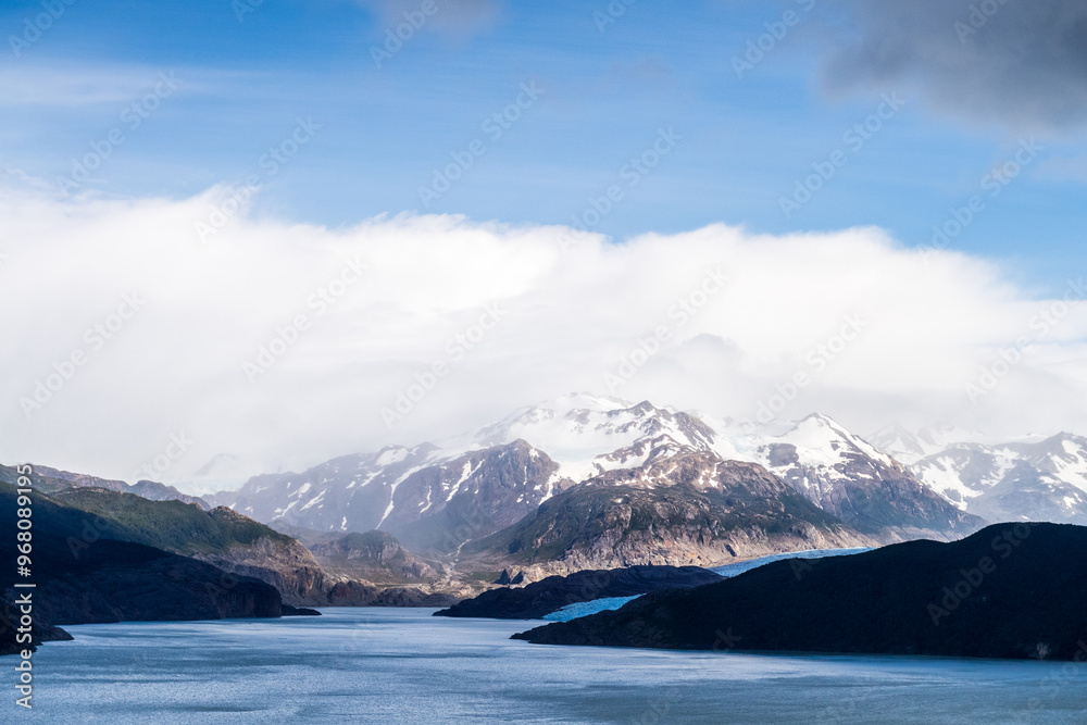 Impressive outlook on Grey Glacier from Paine Grande to Refugio Grey, along lake grey in Torres Del Paine national park, Patagonia, Chile. Impressive outlook on Grey Glacier from Paine Grande to Refugio Grey, along lake grey in Torres Del Paine national park, Patagonia, Chile.