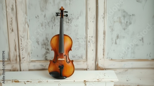 Violin isolated on a white rustic background photo