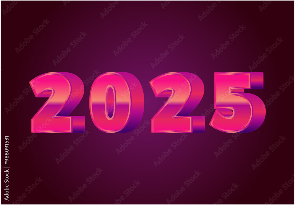 2025 Happy New Year Pink Realistic Decoration 3D Design Abstract Vector Illustration