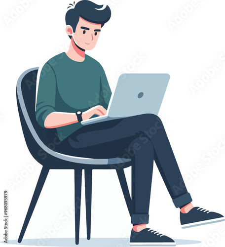  man working on his laptop, vector illustration