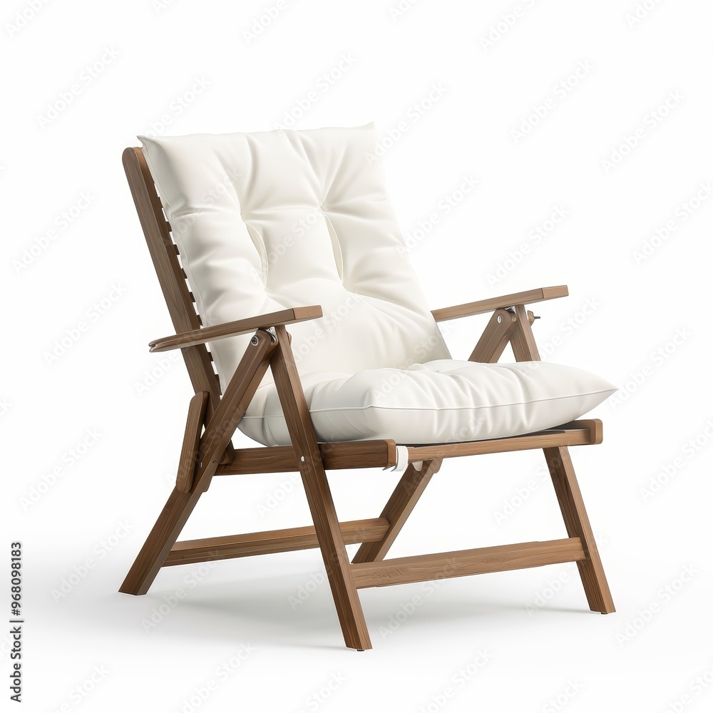 Lawn chair with cushion, garden furniture, detailed 3D render, extra comfort, isolated on white background.