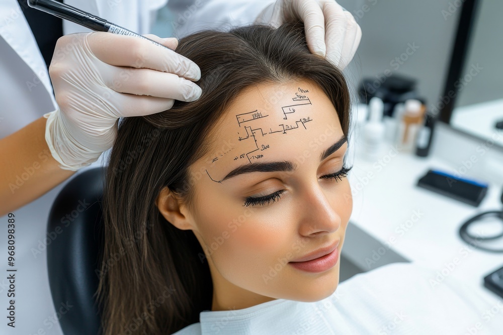 Fototapeta premium Alopecia Treatment Blueprint represented in a detailed medical chart, showing the structure of personalized care plans for effective hair therapy