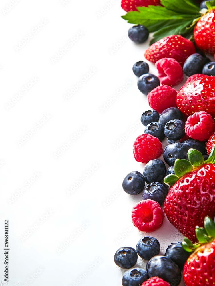 Assorted Fresh Berries on White Background
A selection of vibrant berries such as strawberries, blueberries, and raspberries on a white surface Assorted Fresh Berries on White Background
A selection of vibrant berries such as strawberries, blueberries, and raspberries on a white surface