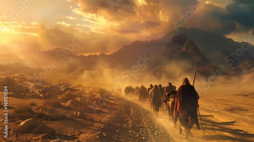 Exodus of the bible, Moses crossing the desert with the Israelites,