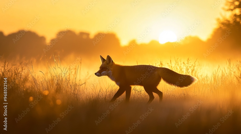 Red Fox Silhouetted Against a Golden Sunrise Red Fox Silhouetted Against a Golden Sunrise