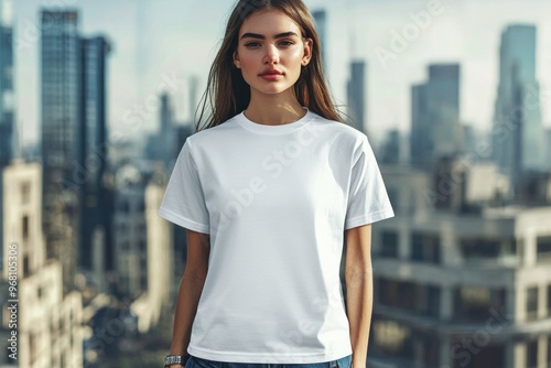 T-shirt worn by a model in an urban street wear style created with Generative AI