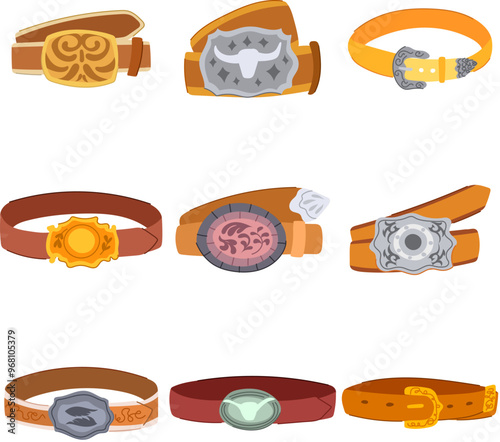 belt cowboy set cartoon. rodeo lasso, boots spurs, jeans ranch belt cowboy sign. isolated symbol vector illustration