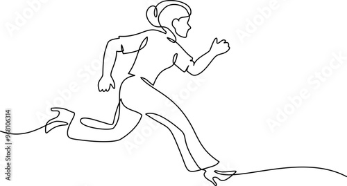 Girl or woman running, hurrying and rushing forward to aims and aspirations to succeed. F