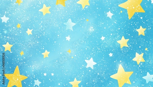 Light blue and yellow 2D cartoon background featuring glittery cosmic stars Vibrant abstract design for astrology related themes photo