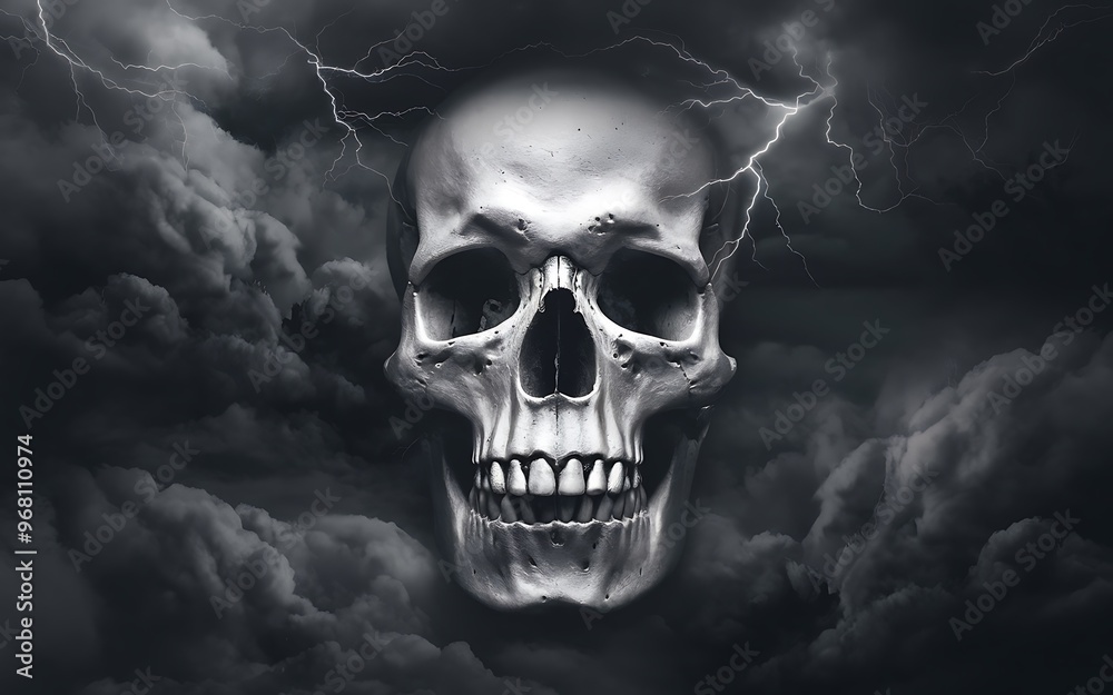 Skull in a Storm: Haunting Imagery of Dark Clouds and Striking Lightning Skull in a Storm: Haunting Imagery of Dark Clouds and Striking Lightning