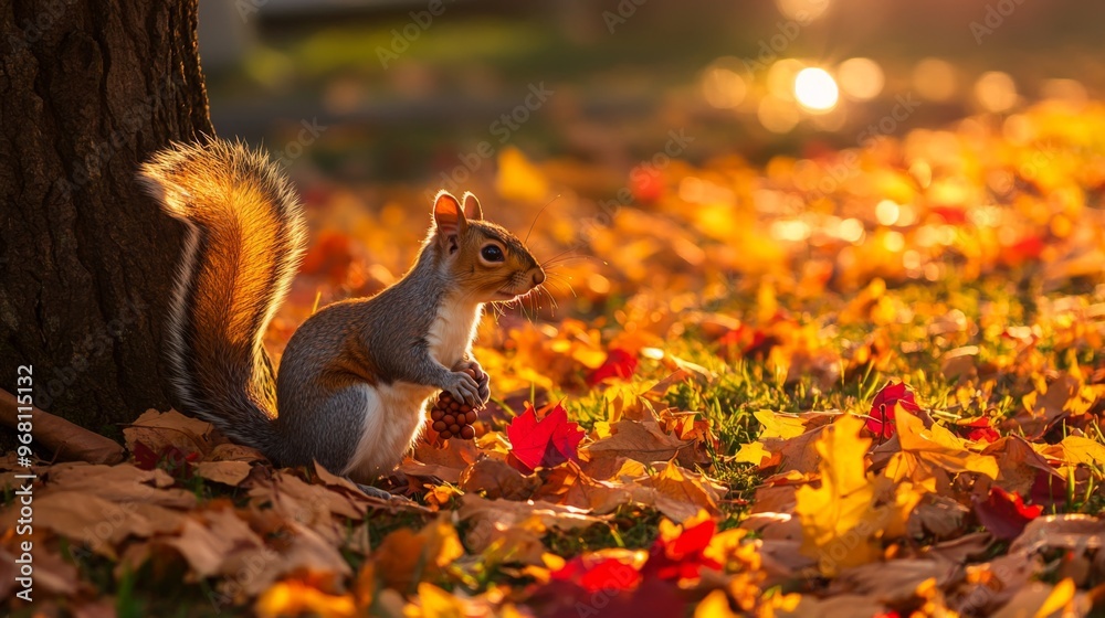 A Squirrel Sitting in a Bed of Autumn Leaves A Squirrel Sitting in a Bed of Autumn Leaves