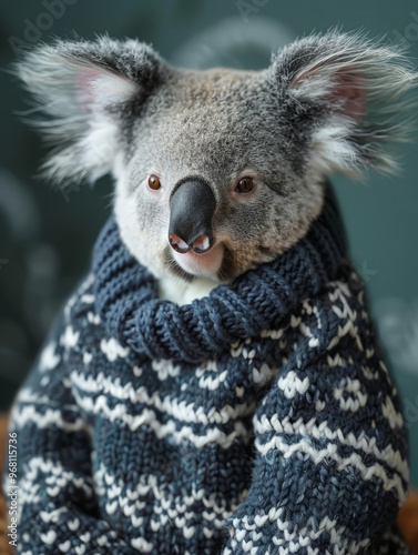 Koala wearing a cozy knit sweater photo