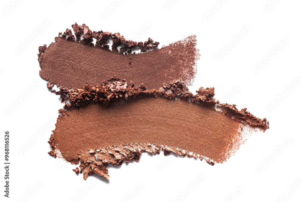 Cosmetic product swatch. Smudge of eye shadow brown bronzer or loose or compact pressed powder isolated on white background Cosmetic product swatch. Smudge of eye shadow brown bronzer or loose or compact pressed powder isolated on white background