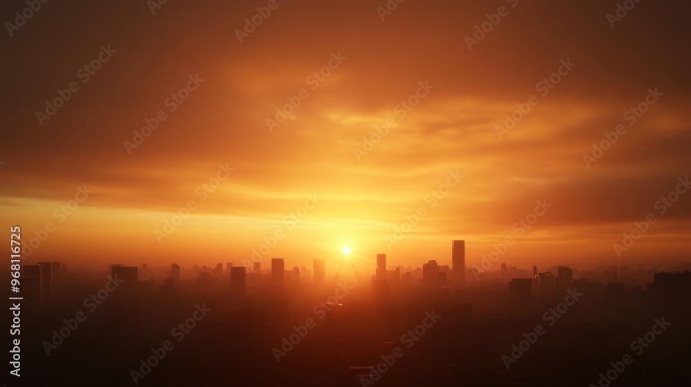 Fototapeta premium Cityscape Skyline Sunset Silhouette