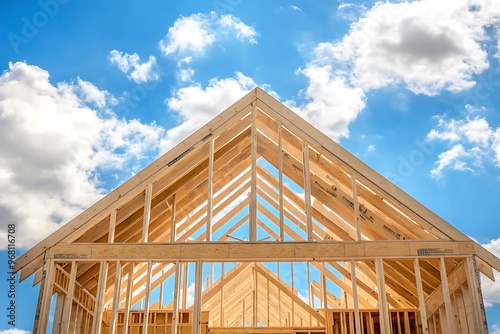 Wooden house frame structure made of laminated veneer lumber. Frame of the Cottage or House.