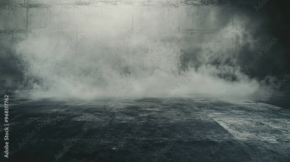 Fototapeta premium Foggy Concrete Room with White Line