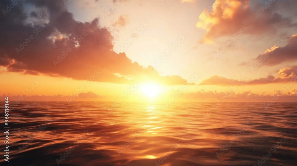 Fototapeta premium Golden Sunset Over Ocean Waves with Clouds