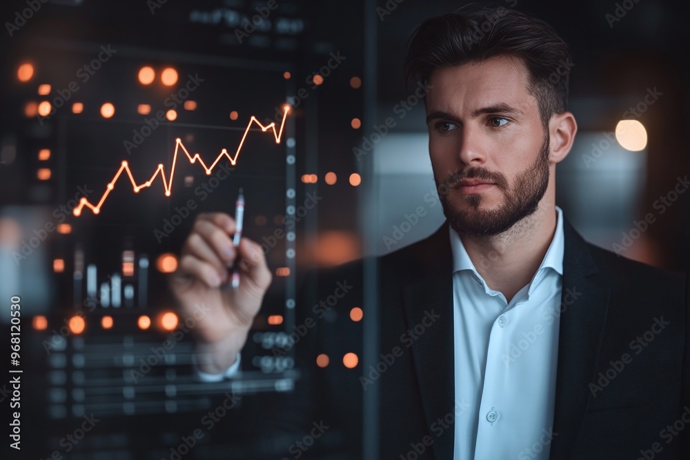 Businessman analyzing and drawing financial growth charts on a transparent digital screen, representing stock market analysis, data-driven decision making, and business strategy concepts.
Businessman analyzing and drawing financial growth charts on a transparent digital screen, representing stock market analysis, data-driven decision making, and business strategy concepts.