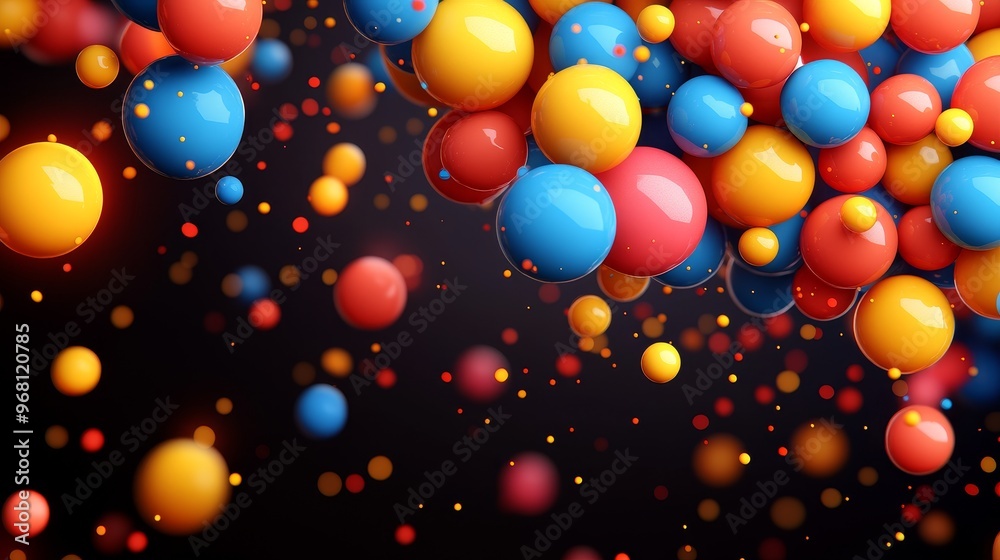 Vibrant abstract composition of colorful spheres on a dark background, perfect for creative and modern designs. Vibrant abstract composition of colorful spheres on a dark background, perfect for creative and modern designs.