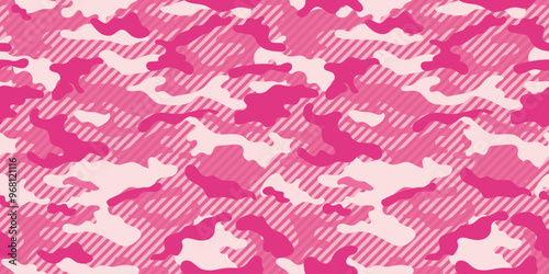 Camouflage texture seamless pattern with stripes. Pink camouflage pattern for clothing design. Vector  camouflage military pattern.