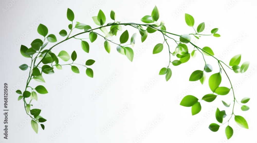 Green Branch with Leaves on White Background Green Branch with Leaves on White Background