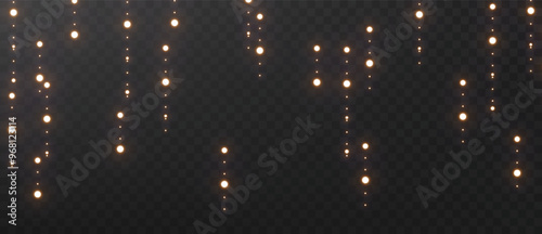 Christmas lights garland isolated. Christmas glowing shimmering lights on a dark background.