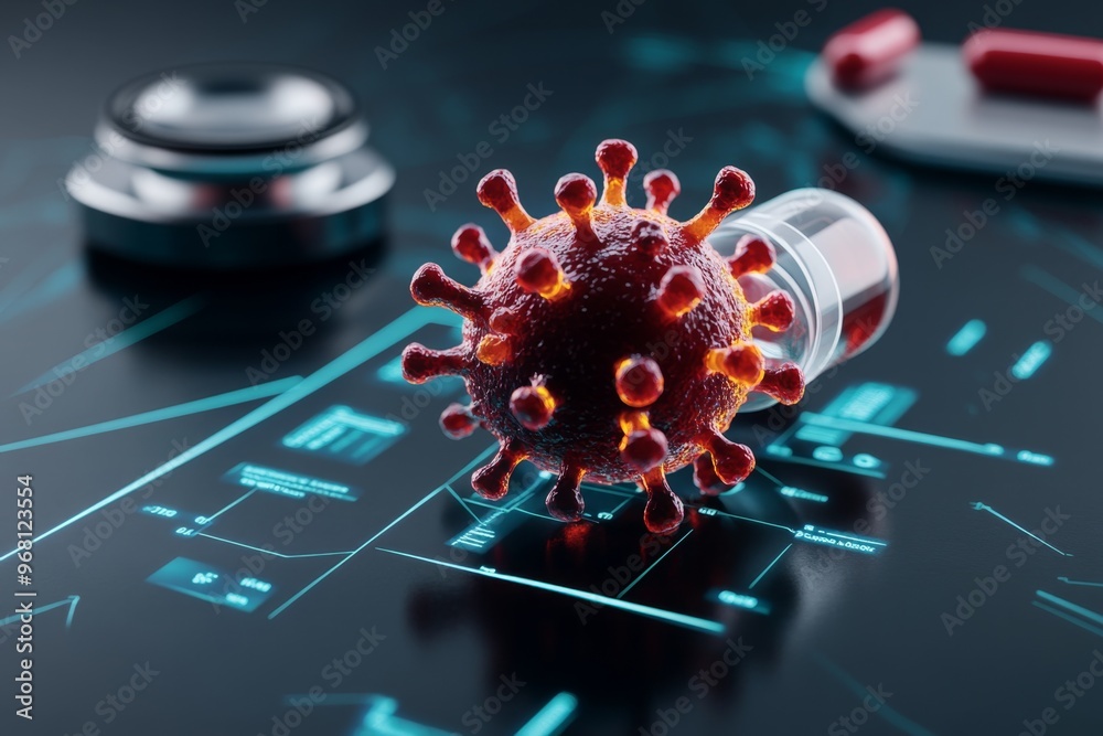Fototapeta premium Herpes Therapy Realization and clinical practice visualized in a modern medical diagram, highlighting the application of cutting-edge antiviral therapies