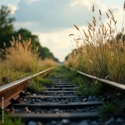 Wild Grasses Swaying on an Abandoned Railroad Track