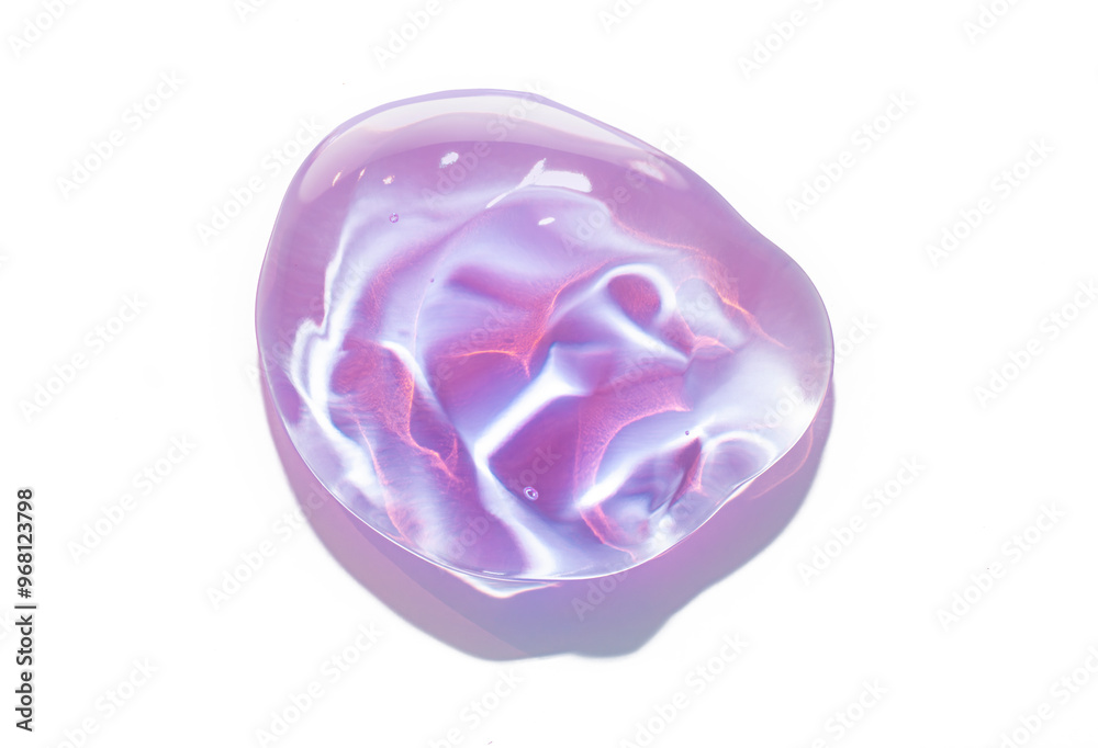 Beauty product glowing holographic cosmetic gel drop swatch with shadow isolated on white Beauty product glowing holographic cosmetic gel drop swatch with shadow isolated on white