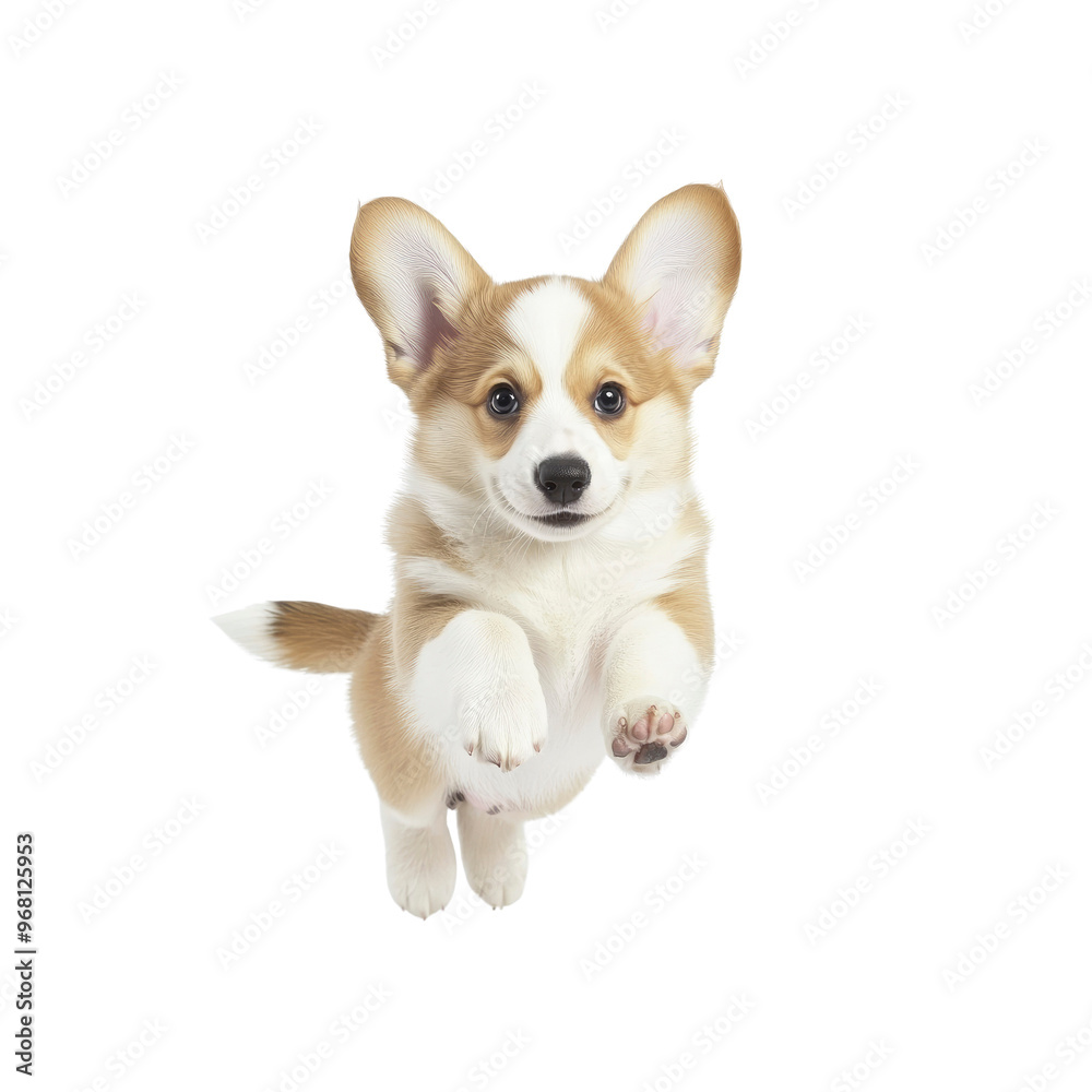 Adorable Puppy Jumping in the Air with a Happy Expression Adorable Puppy Jumping in the Air with a Happy Expression