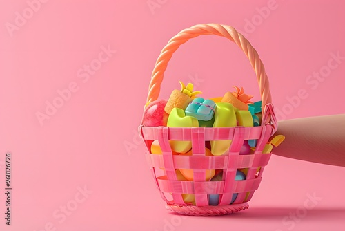 Colorful Candy Basket Against a Pink Background