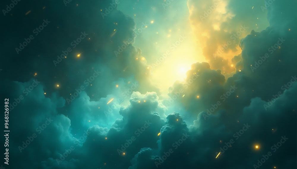 Obraz premium abstract cosmic nebula with prismatic light bursts
