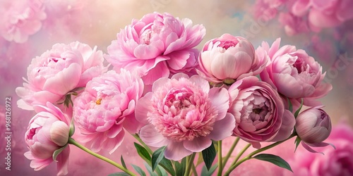 A Bouquet of Delicate Pink Peonies, Close Up, Soft Focus, Springtime Blossoms, Peony Bouquet, Flower Photography, Floral Art