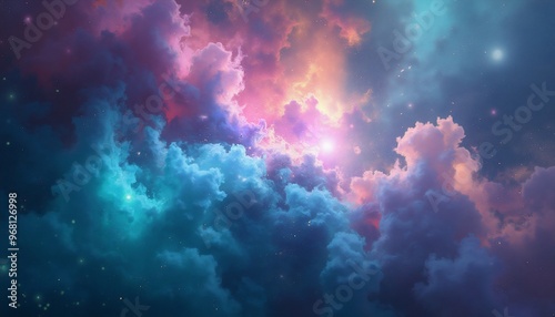 mystical space nebula with deep colors and flares, abstract