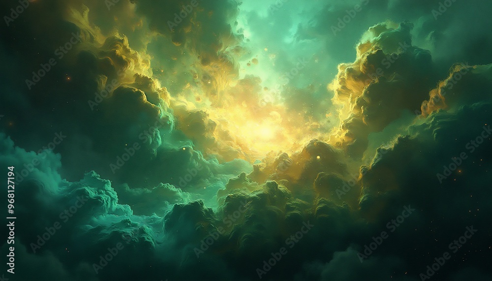 Fototapeta premium richly textured nebula with colorful prismatic bursts