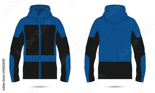 Blue and black outdoor hiking jacket mockup