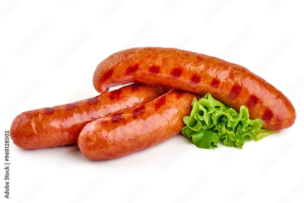 Grilled bavarian sausages, isolated on white background Grilled bavarian sausages, isolated on white background