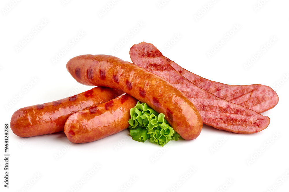 Grilled bavarian sausages, isolated on white background Grilled bavarian sausages, isolated on white background