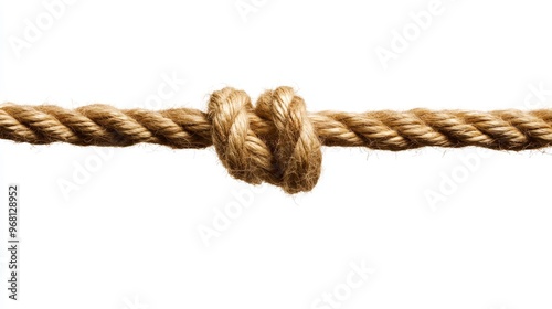 A close-up shot of a knot tied in a thick rope, isolated on a white background. The knot symbolizes connection, strength, security, and the ability to overcome challenges.