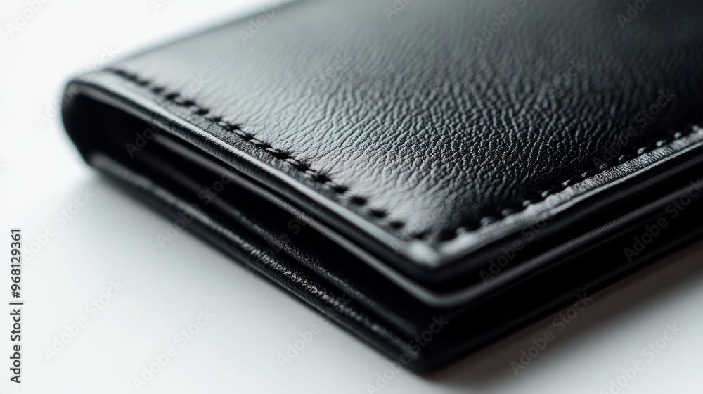 A close-up view of a high-quality, black leather men's wallet, showcasing its meticulous craftsmanship and elegant design. The smooth, textured leather exudes sophistication and durability, making it A close-up view of a high-quality, black leather men's wallet, showcasing its meticulous craftsmanship and elegant design. The smooth, textured leather exudes sophistication and durability, making it
