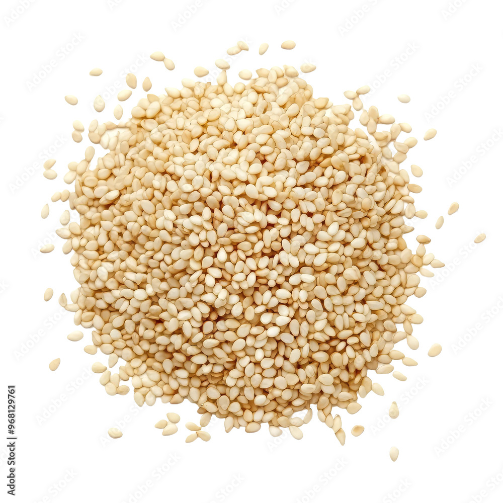 A close-up shot of a pile of sesame seeds, perfect for baking or as a topping for salads or other dishes. A close-up shot of a pile of sesame seeds, perfect for baking or as a topping for salads or other dishes.
