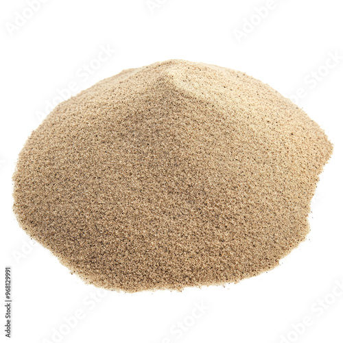 A mound of fine-grained sand, perfect for a beach or sandbox.