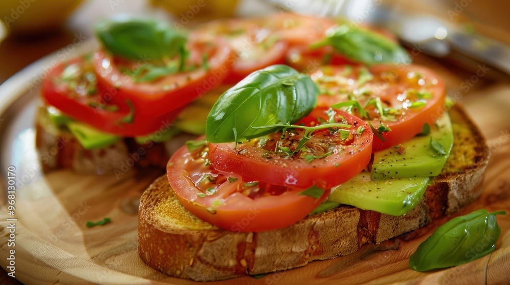 Tomato and Avocado Toast with Basil Tomato and Avocado Toast with Basil