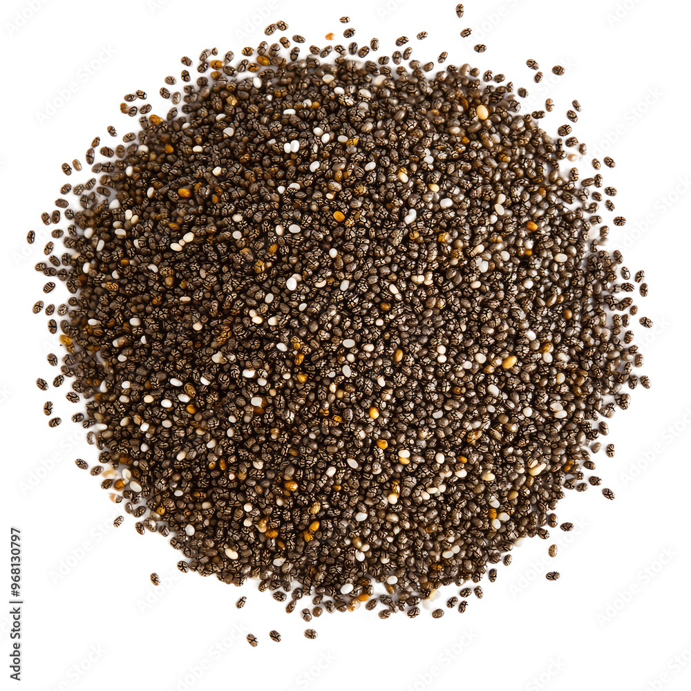 Close-up of chia seeds, a superfood packed with nutrients. Close-up of chia seeds, a superfood packed with nutrients.