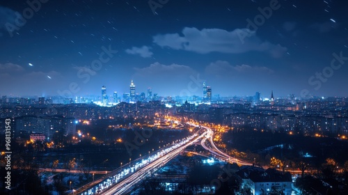 Wallpaper Mural Night City Skyline with Star Trails Torontodigital.ca