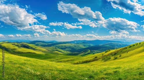 Rolling Green Hills under a Blue Sky