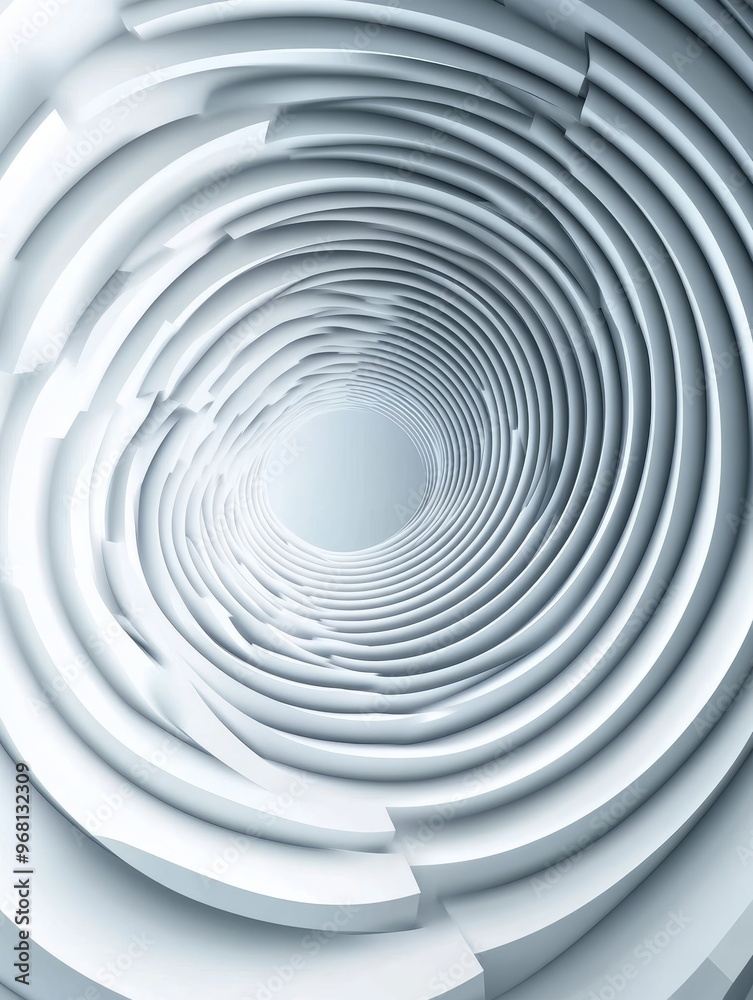 Fototapeta premium A modern and futuristic geometric design featuring a white circular tunnel, symbolizing depth, infinity, technology, progress, and a sense of exploration.