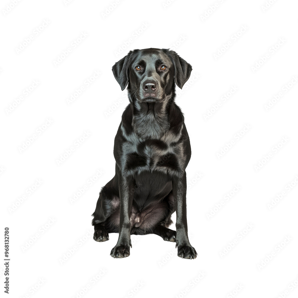 Black Labrador Retriever Dog Sitting on a Black Background Black Labrador Retriever Dog Sitting on a Black Background