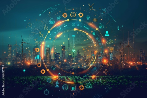 a circular diagram showing different industries 