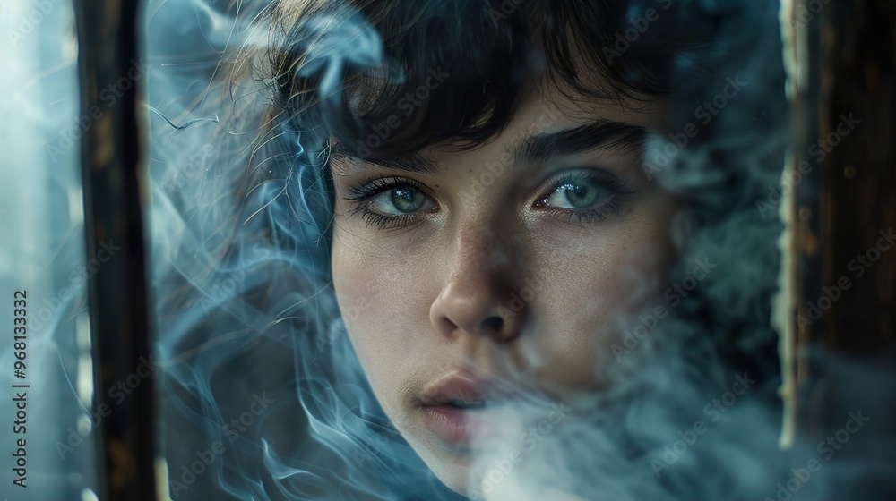 Mysterious Woman in Smoke: A Portrait of Intrigue